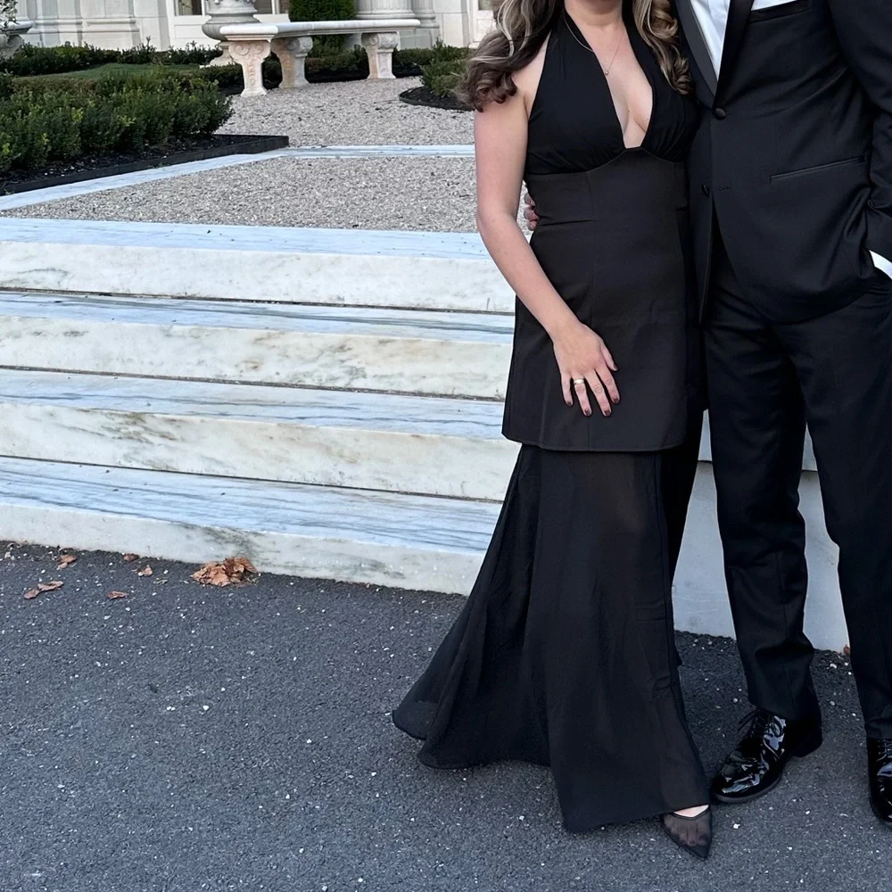 Opulent Halterneck Layered Maxi Dress Black - Picture 6 of 12